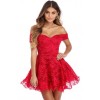Czerwona koronkowa rozkloszowana sukienka