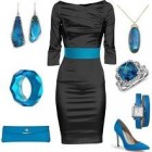 Czarna sukienka niebieskie buty